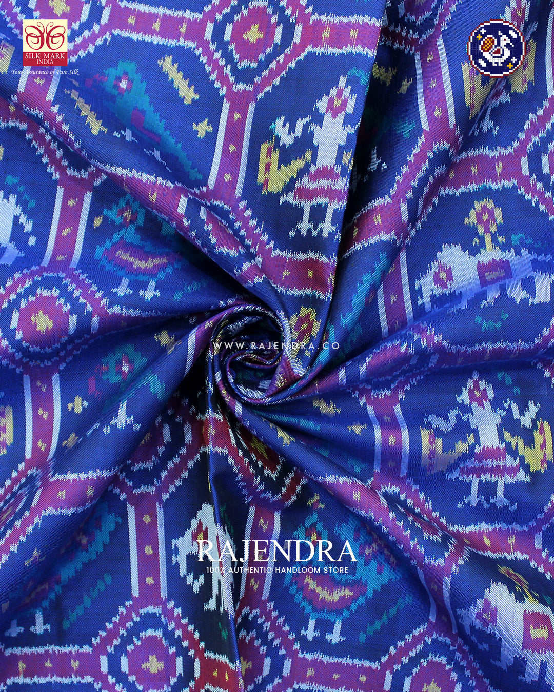 Exclusive 4 Figure Design Red and Blue Ikat Rajkot Patola Saree