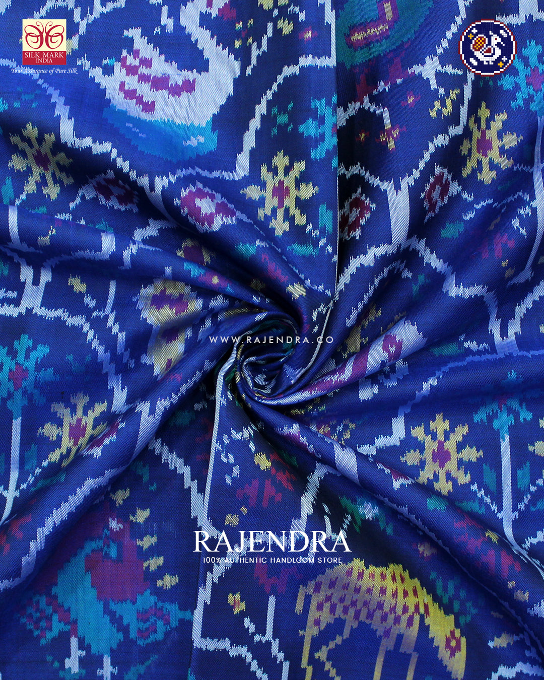 Exclusive 4 Figure Design Red and Blue Ikat Rajkot Patola Saree