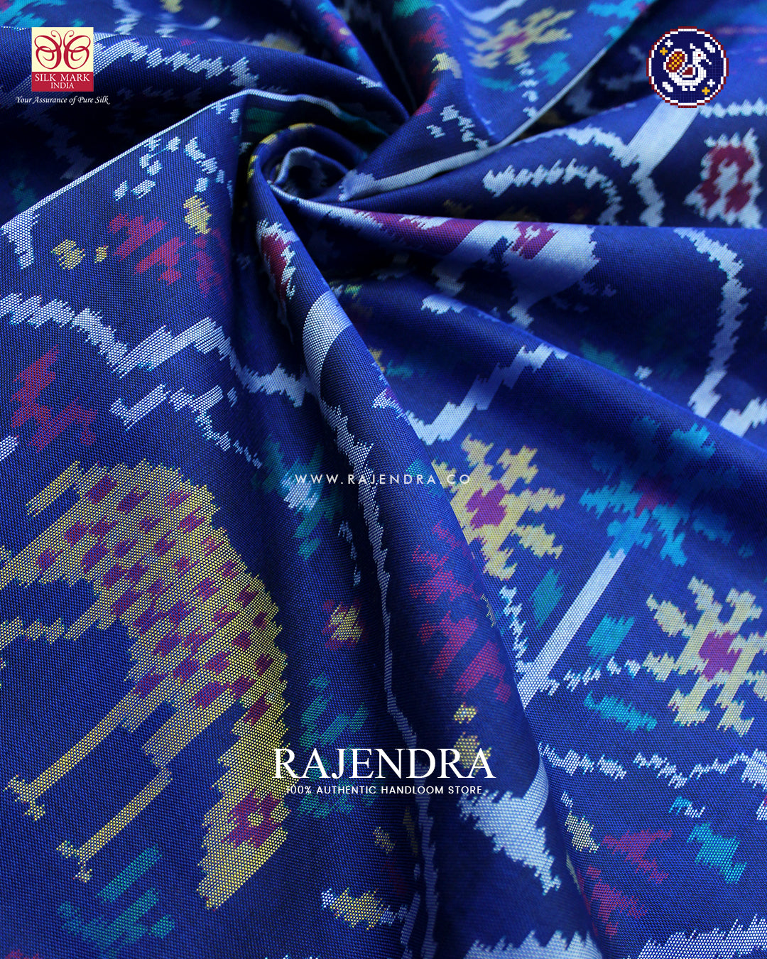 Exclusive 4 Figure Design Red and Blue Ikat Rajkot Patola Saree