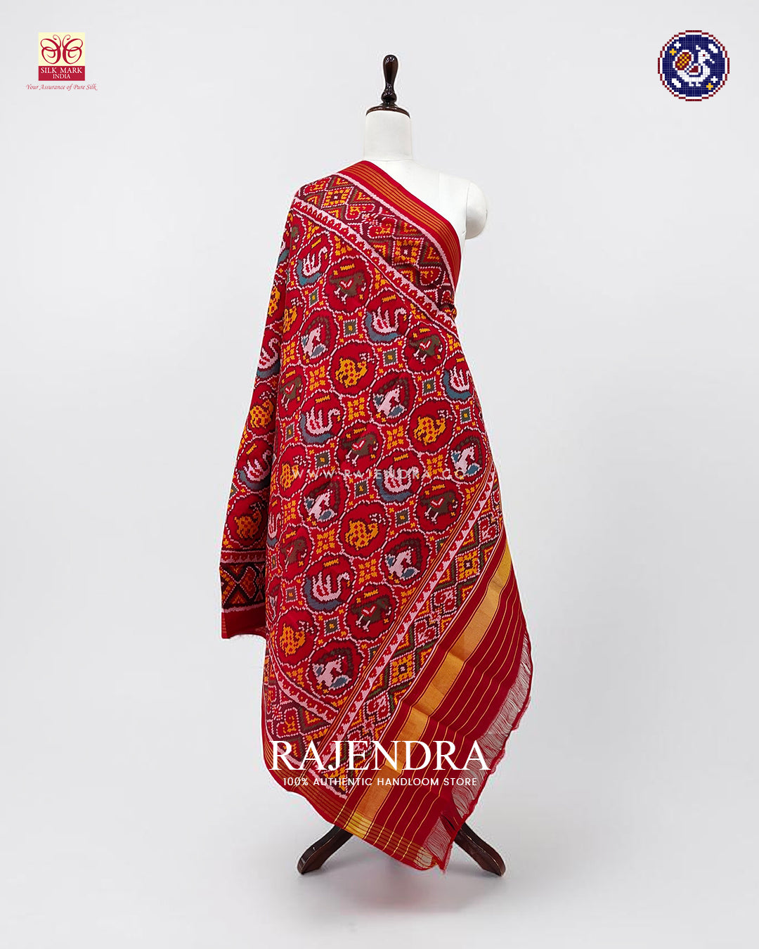 Traditional 4 Figure Design Red Ikat Rajkot Patola Dupatta
