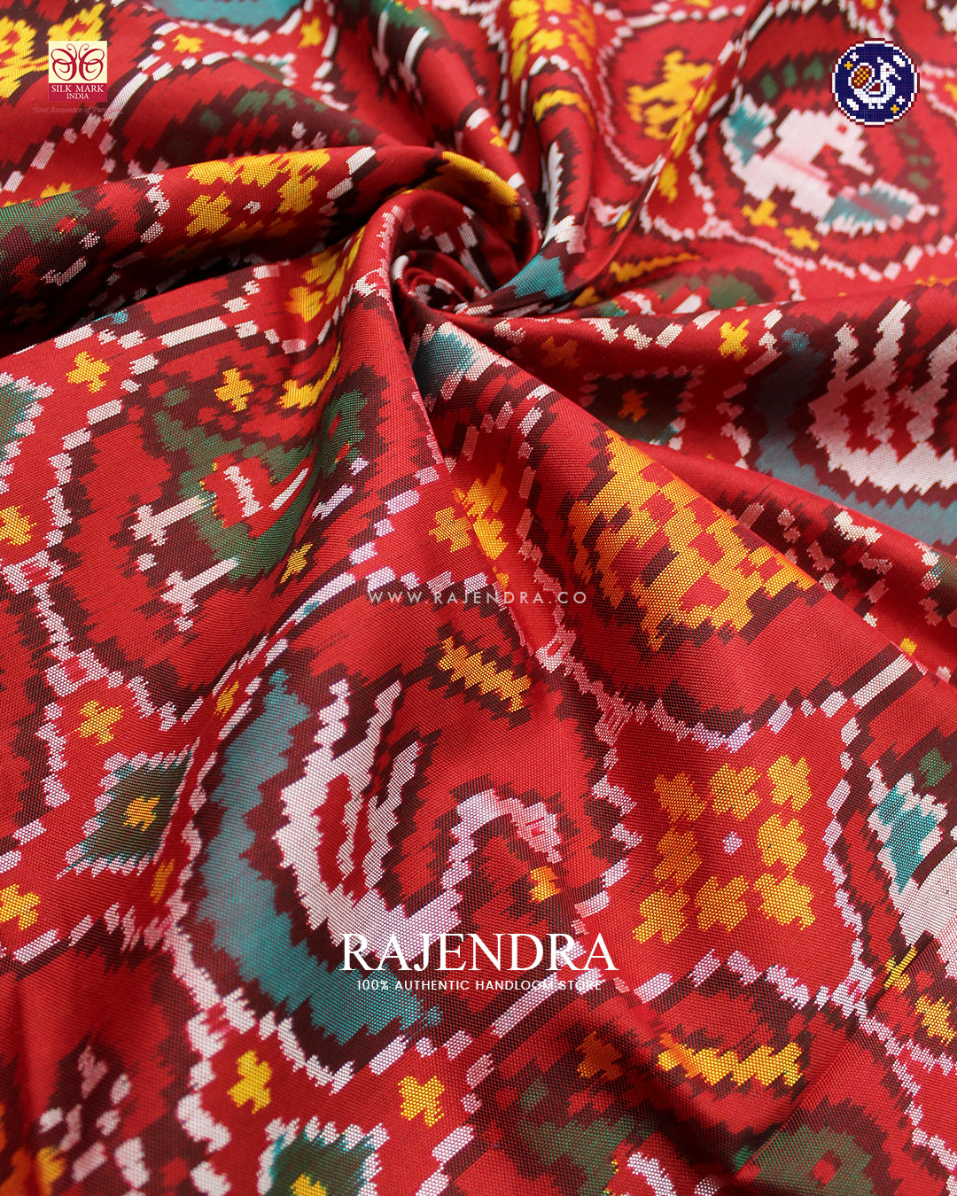 Traditional 4 Figure Design Red Ikat Rajkot Patola Dupatta