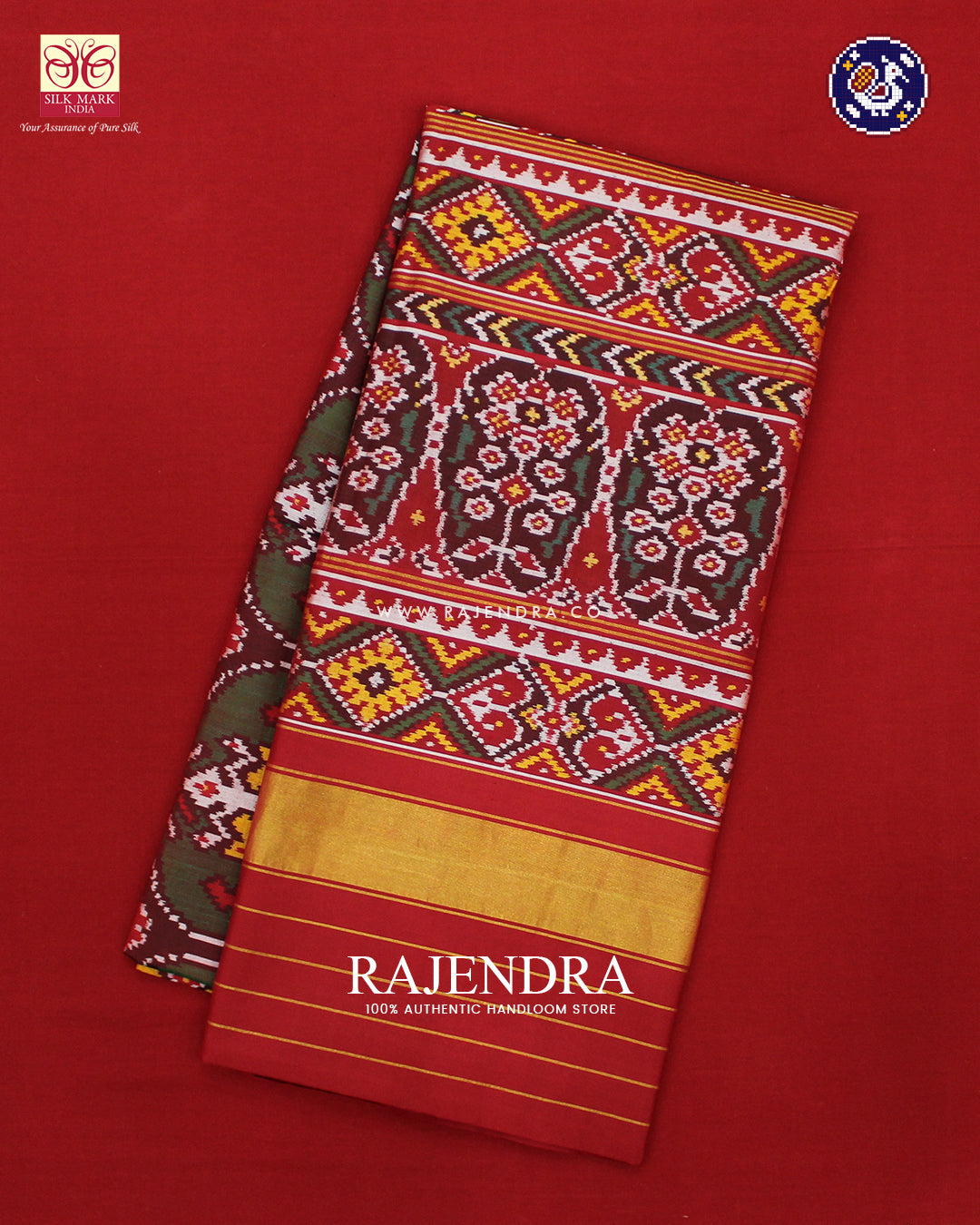 Exclusive 4 Figure Design Red Ikat Rajkot Patola Saree