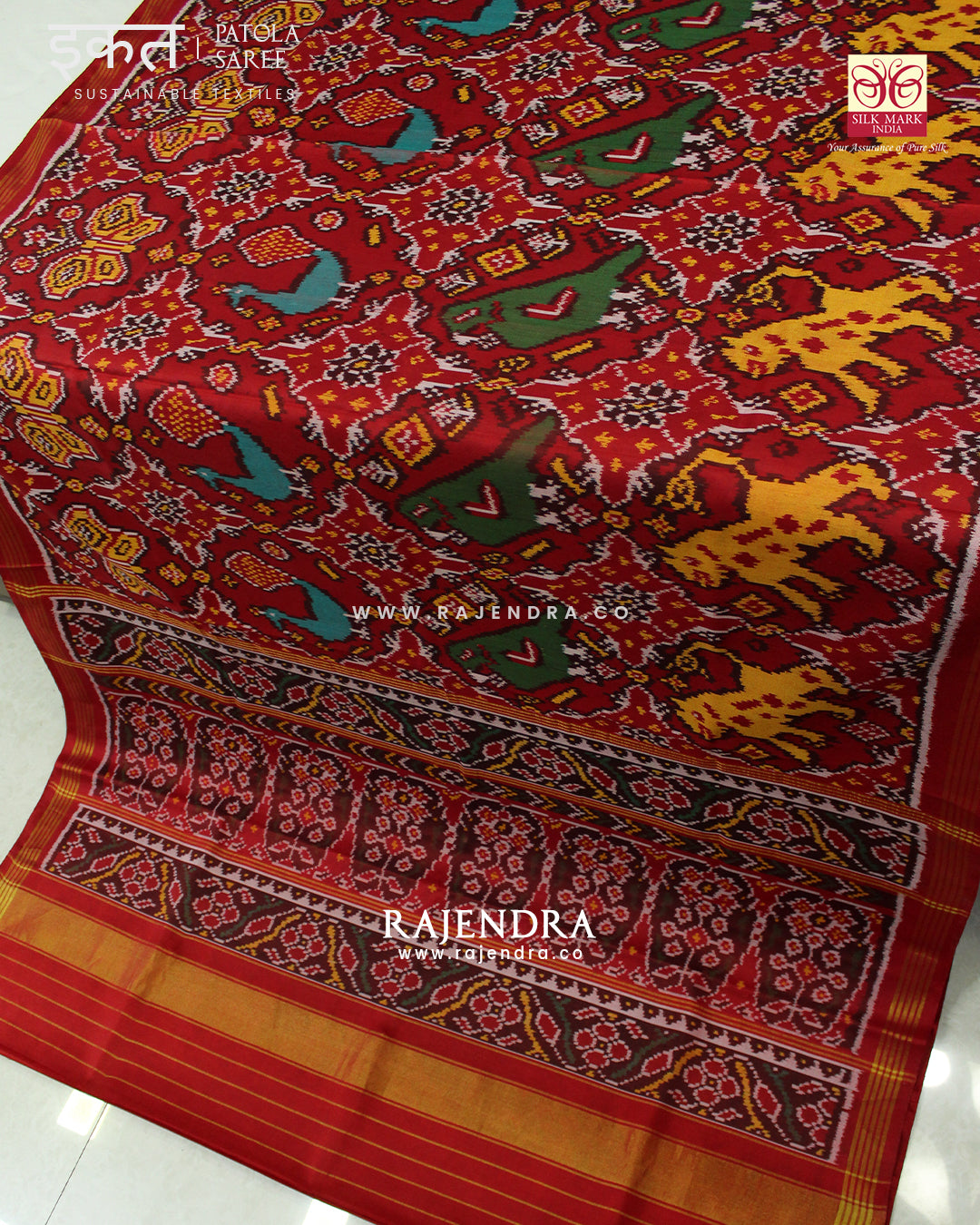 Exclusive 4 Figure Chabadi Design Semi Double Ikat Rajkot Patola Saree
