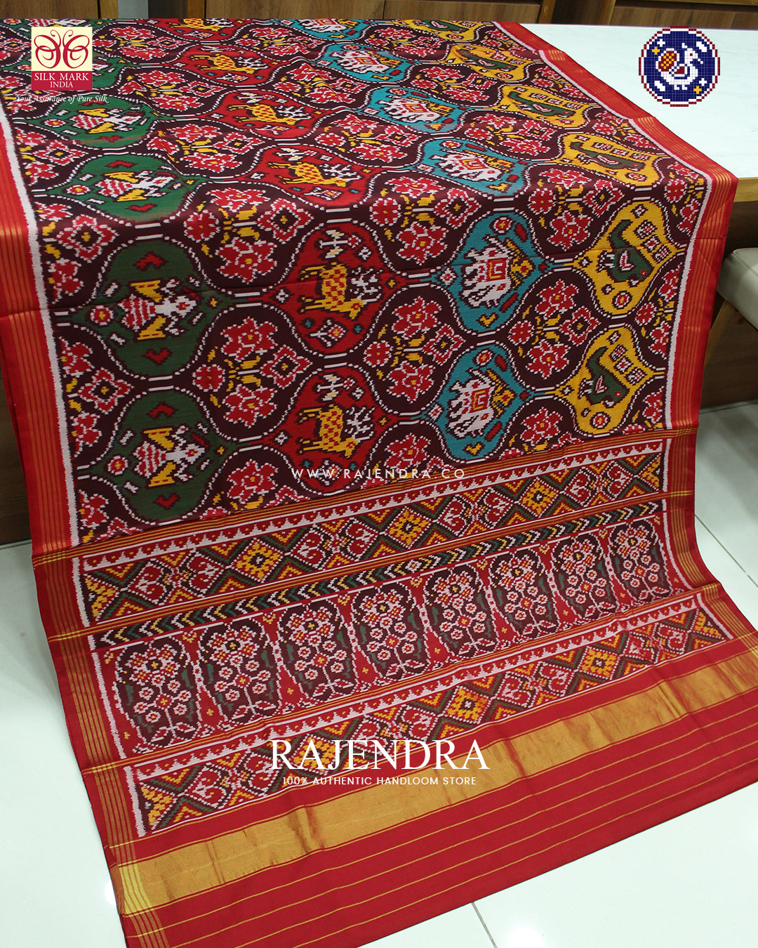 Exclusive 4 Figure Design Red Ikat Rajkot Patola Saree