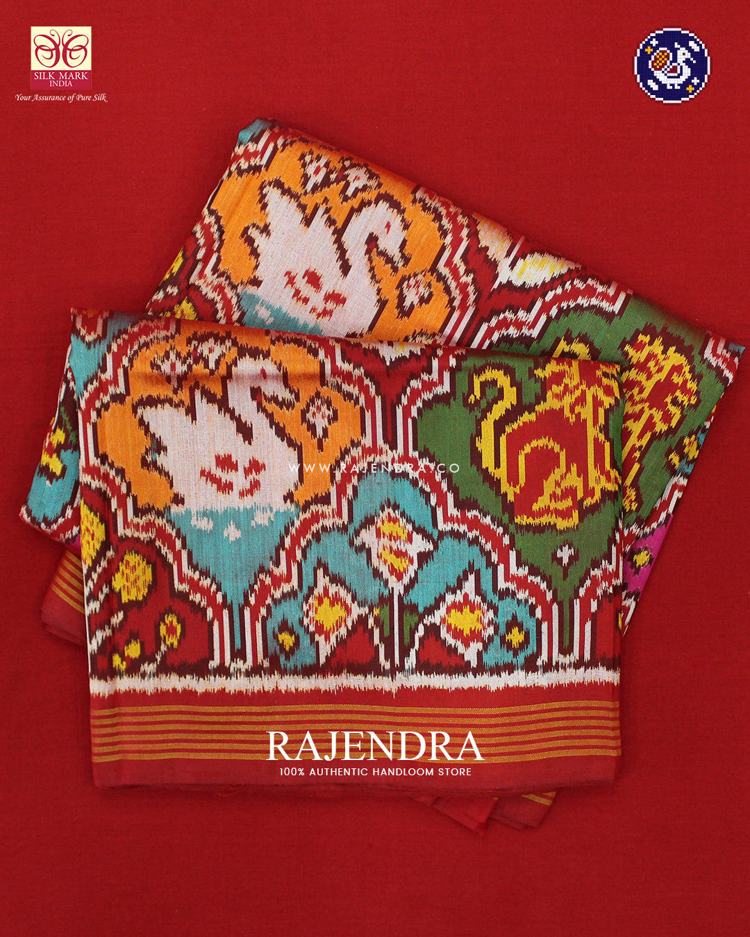 Exclusive 5 Figure Design Red Ikat Rajkot Patola Saree