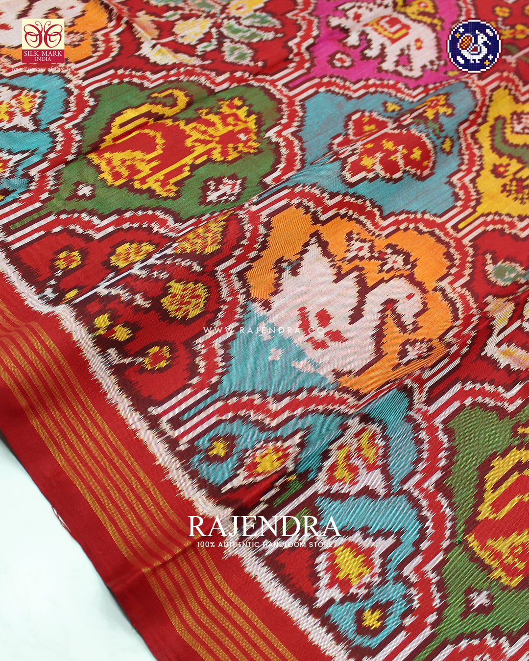 Exclusive 5 Figure Design Red Ikat Rajkot Patola Saree