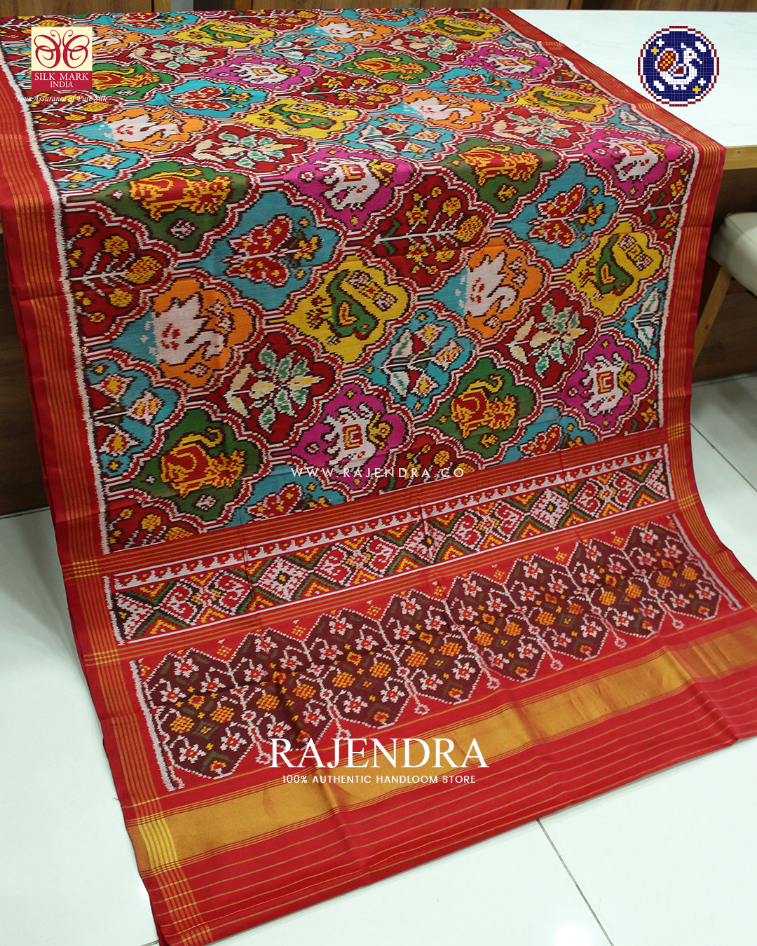 Exclusive 5 Figure Design Red Ikat Rajkot Patola Saree