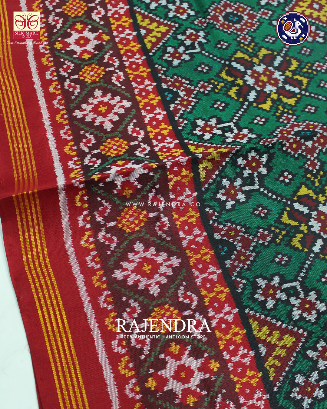 Traditional Navratna Design Red and Blue Ikat Rajkot Patola Saree