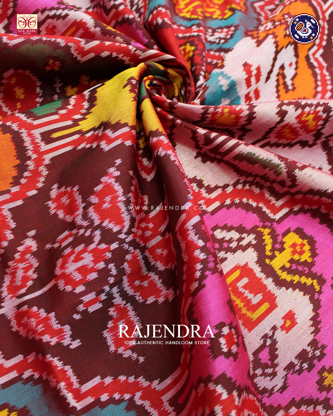 Traditional 6 Figure Design Red Ikat Rajkot Patola Dupatta