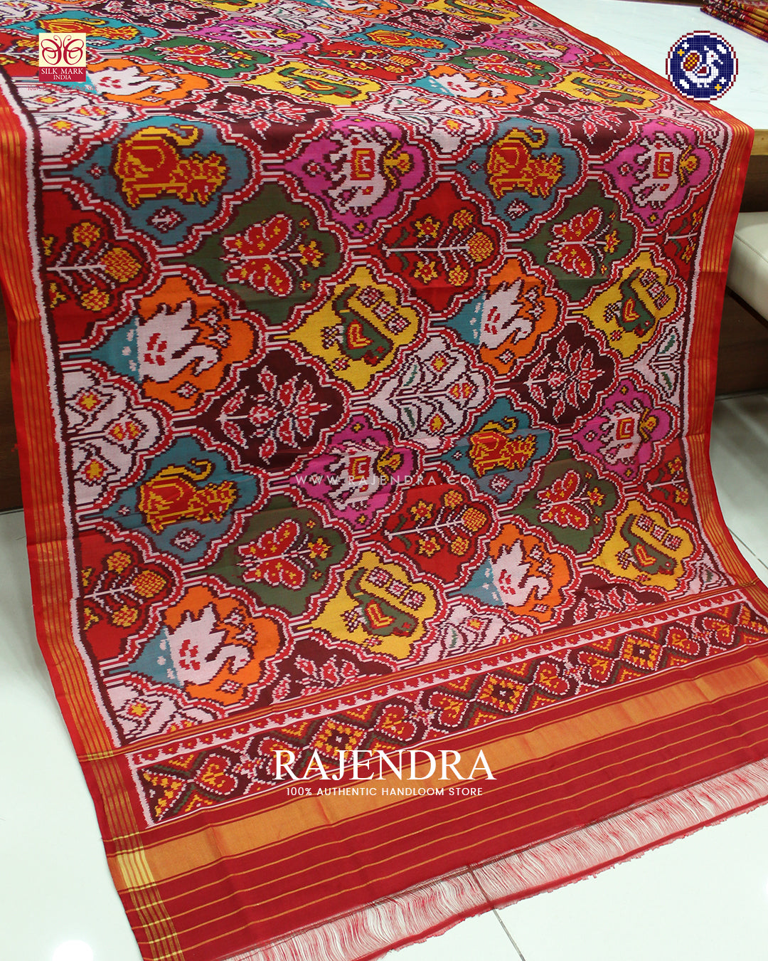 Traditional 6 Figure Design Red Ikat Rajkot Patola Dupatta