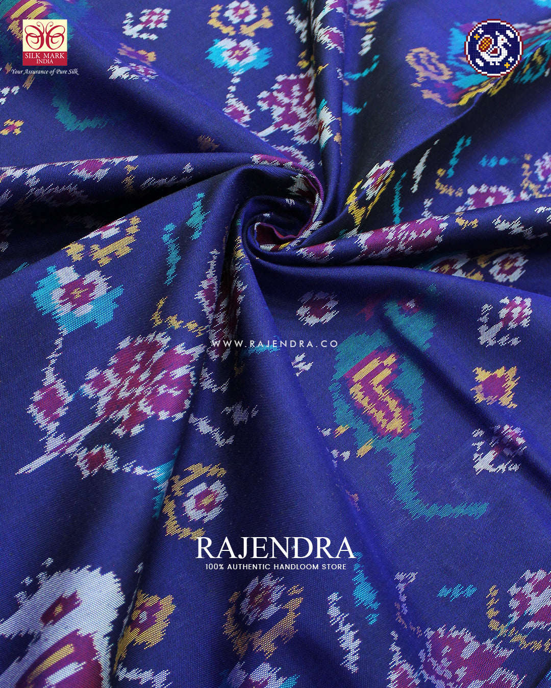 Exclusive 6 Figure Red and Blue Ikat Rajkot Patola Saree