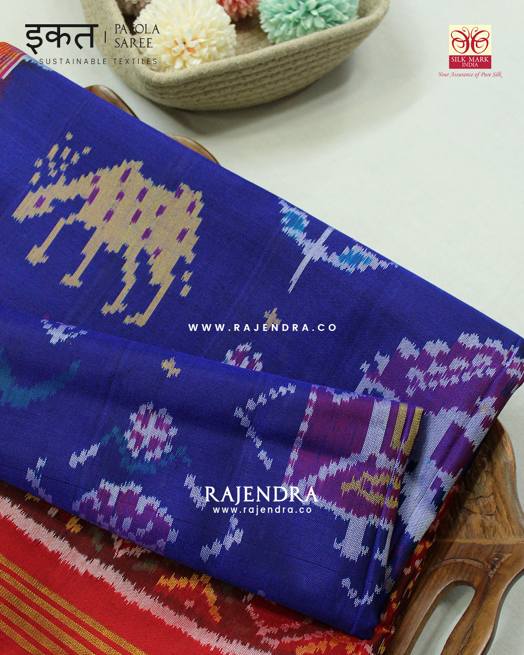 Exclusive 6 Figure Red and Blue Semi Double Ikat Rajkot Patola Saree