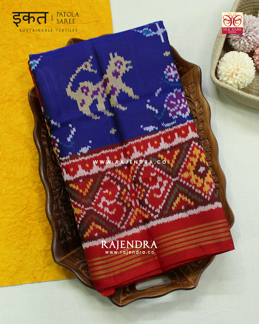 Exclusive 6 Figure Red and Blue Semi Double Ikat Rajkot Patola Saree