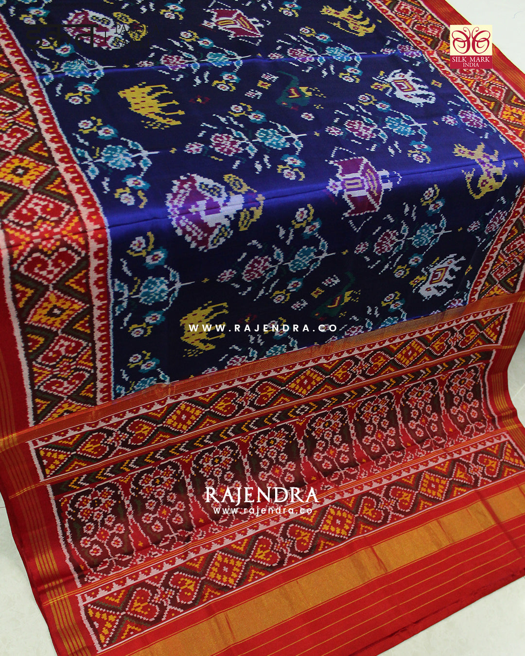 Exclusive 6 Figure Red and Blue Semi Double Ikat Rajkot Patola Saree