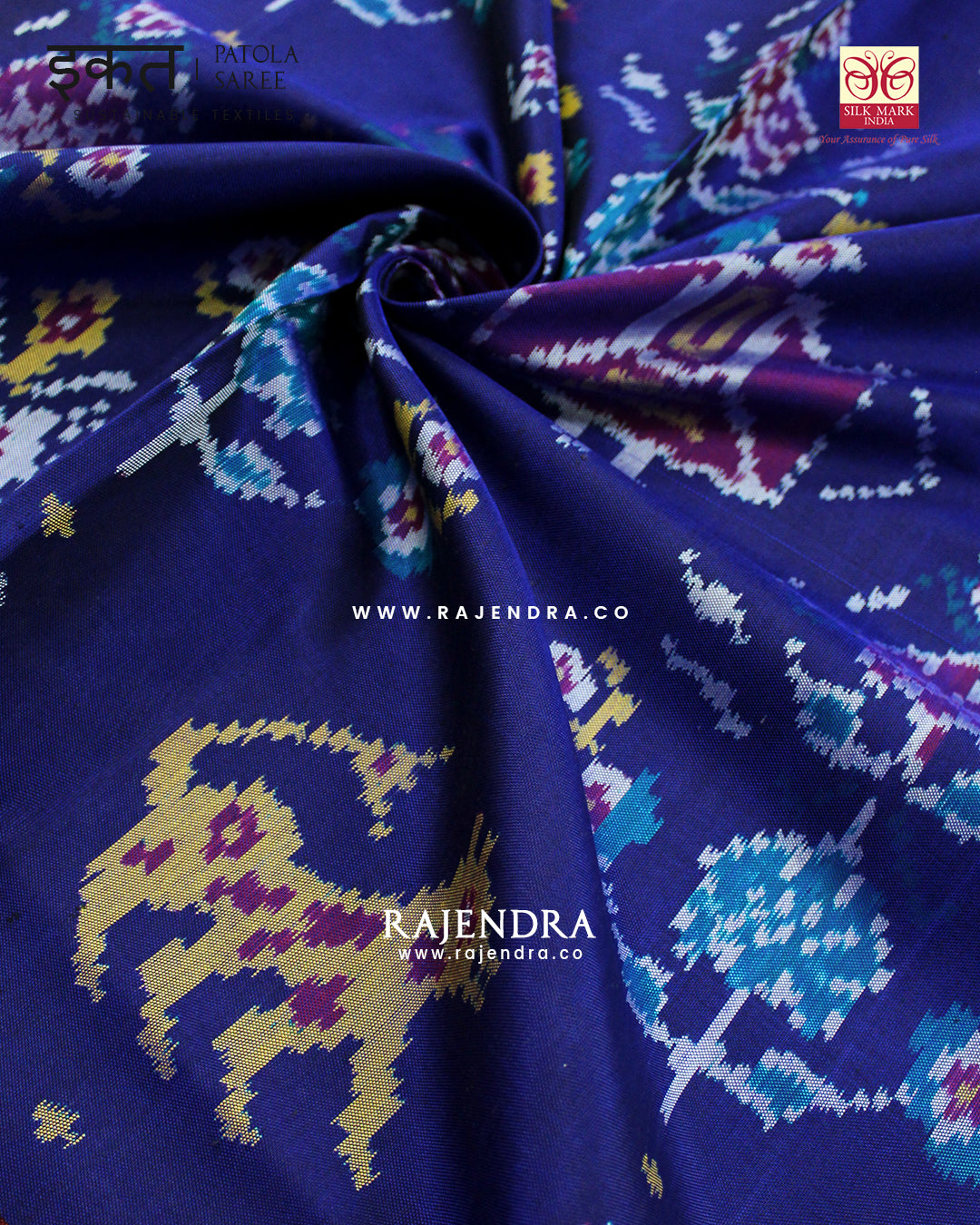 Exclusive 6 Figure Red and Blue Semi Double Ikat Rajkot Patola Saree