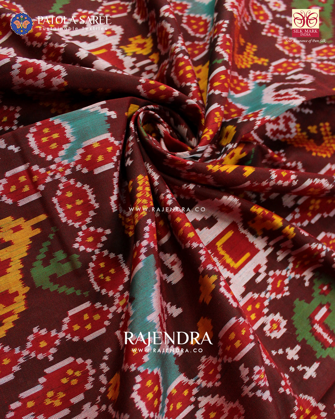 Traditional 6 Figure Red Maroon Ikat Rajkot Patola Saree