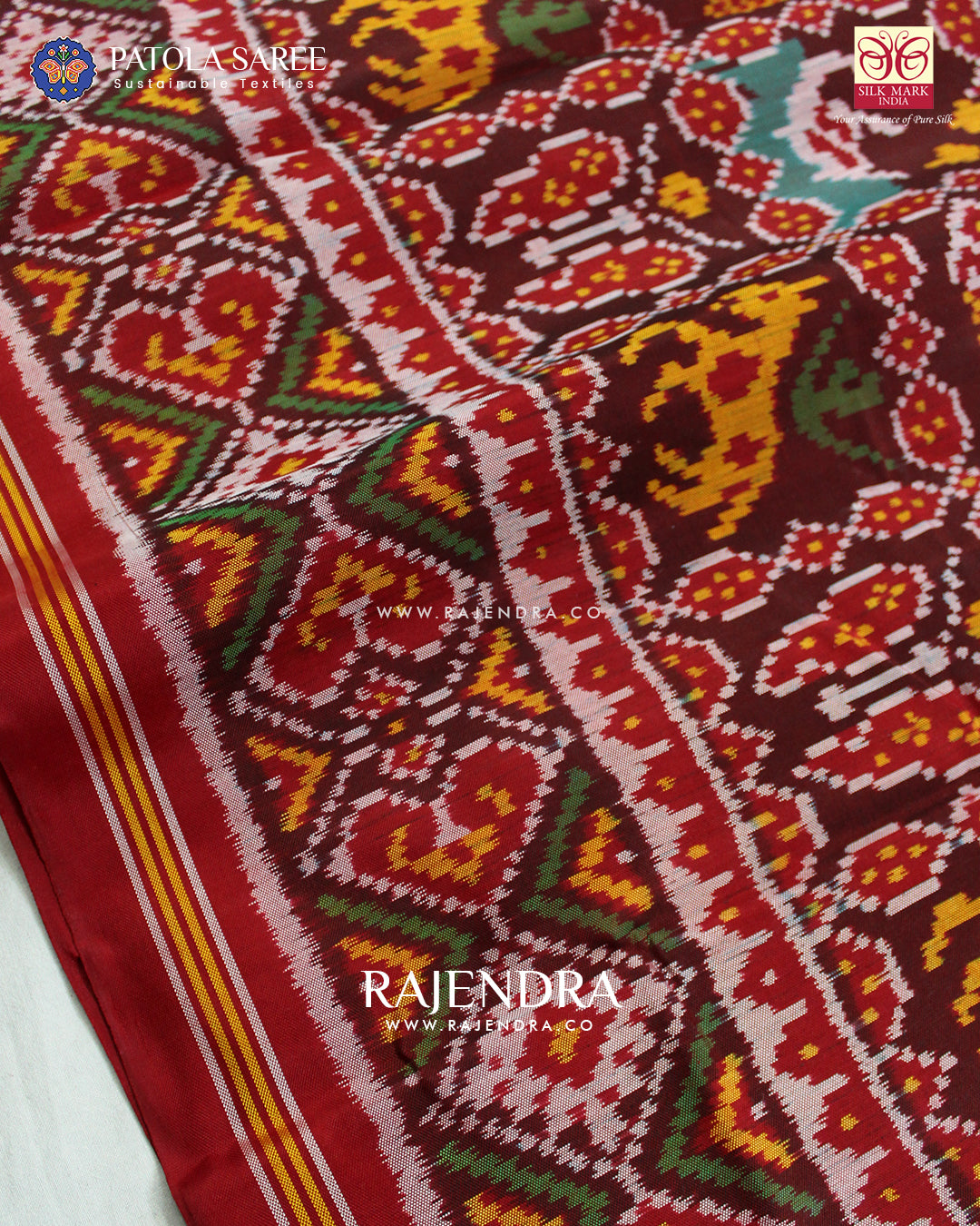 Traditional 6 Figure Red Maroon Ikat Rajkot Patola Saree