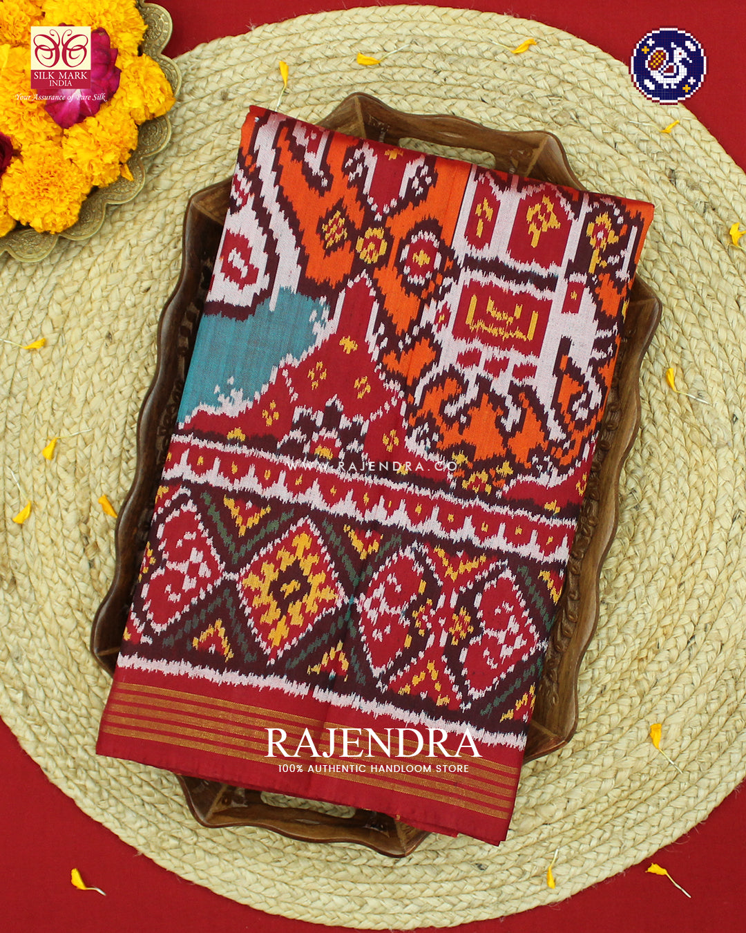 Exclusive 6 Figure Red and Orange Ikat Rajkot Patola Saree