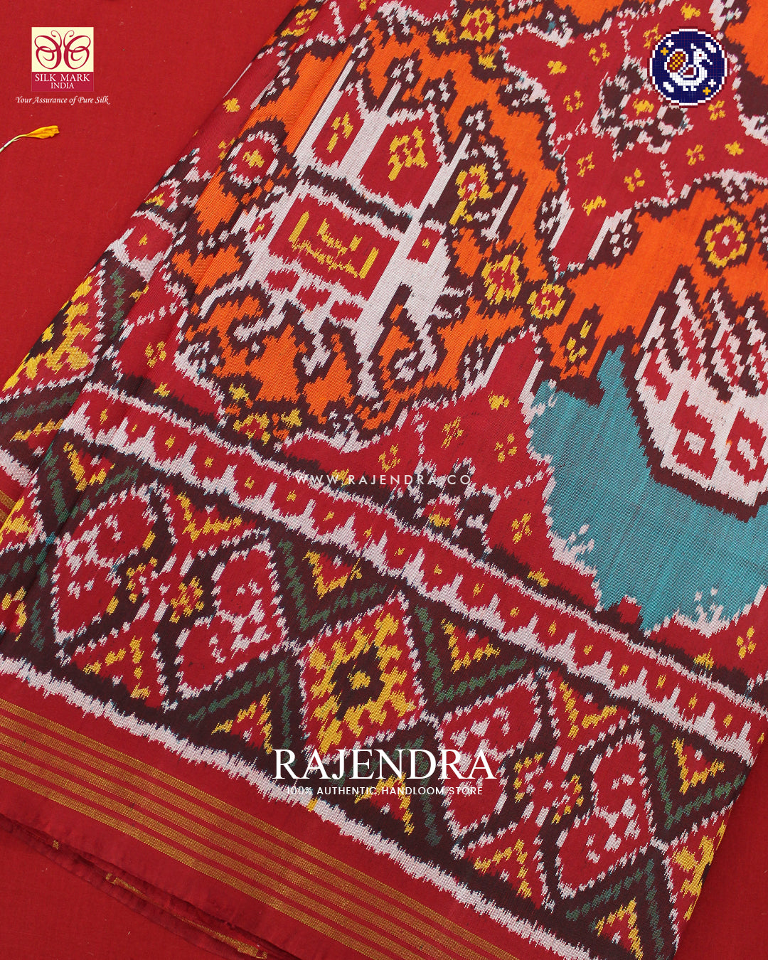 Exclusive 6 Figure Red and Orange Ikat Rajkot Patola Saree