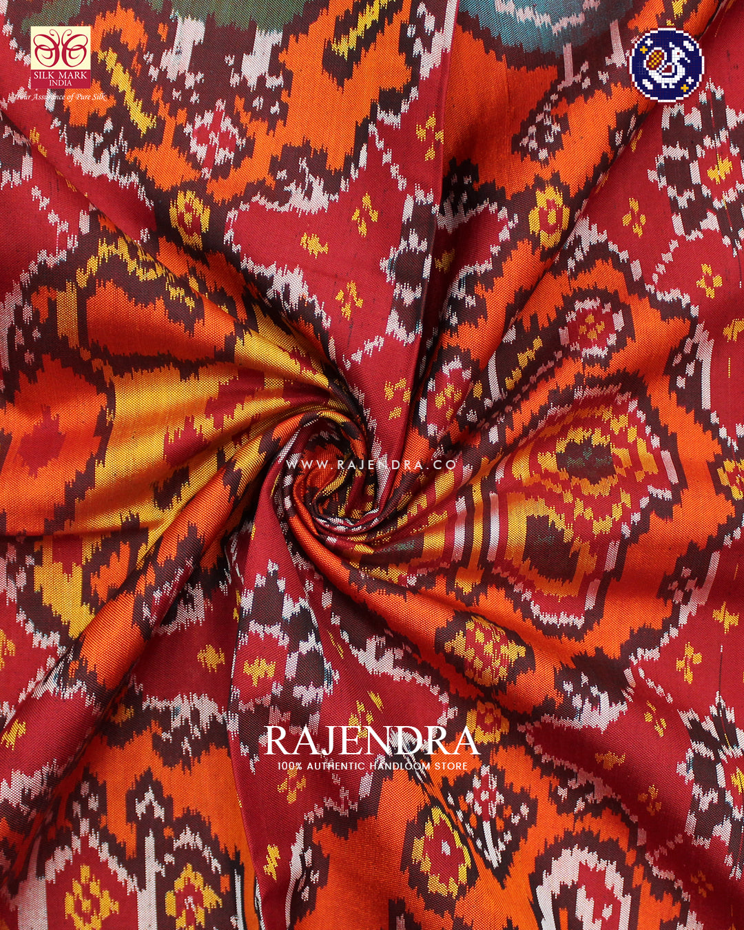 Exclusive 6 Figure Red and Orange Ikat Rajkot Patola Saree