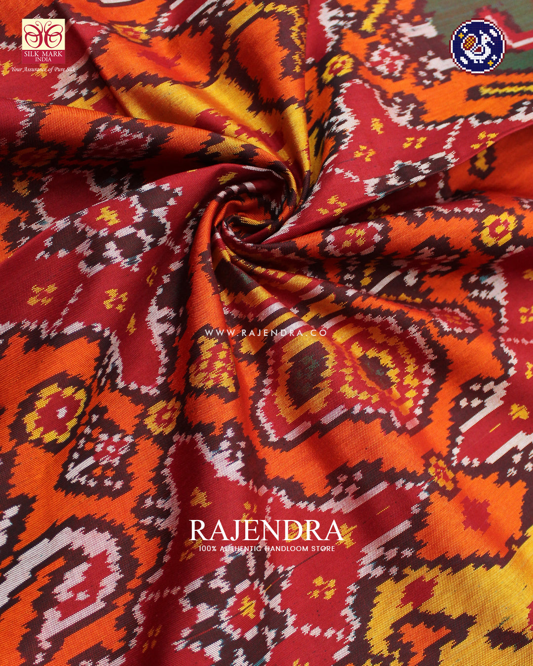 Exclusive 6 Figure Red and Orange Ikat Rajkot Patola Saree