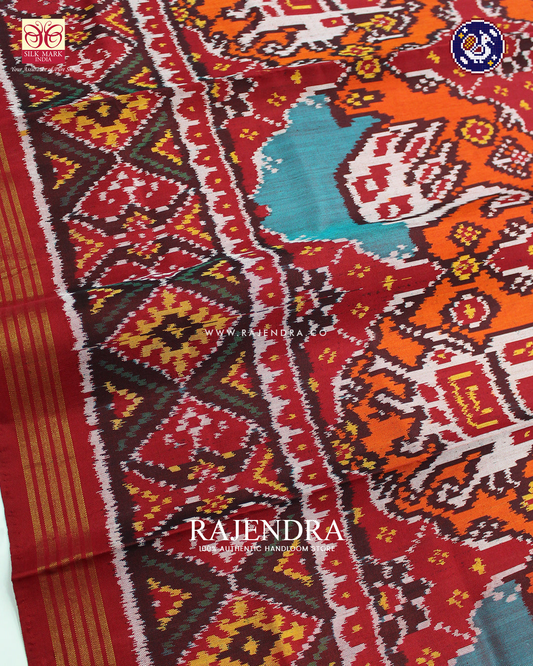 Exclusive 6 Figure Red and Orange Ikat Rajkot Patola Saree