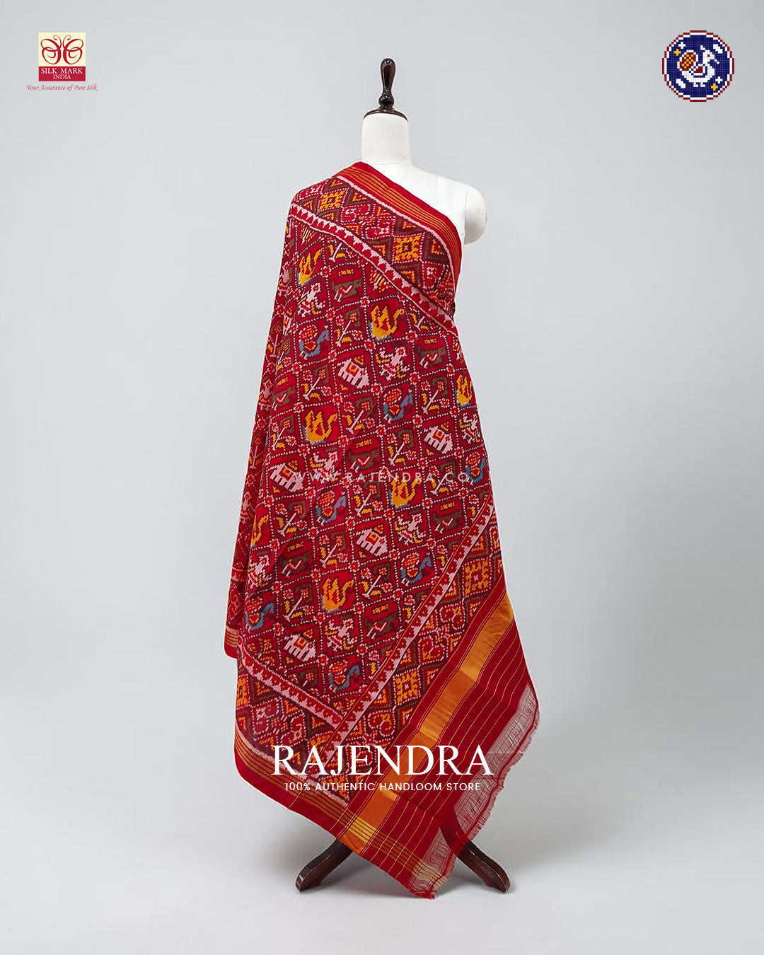 Traditional 6 Figure Design Red Ikat Rajkot Patola Dupatta