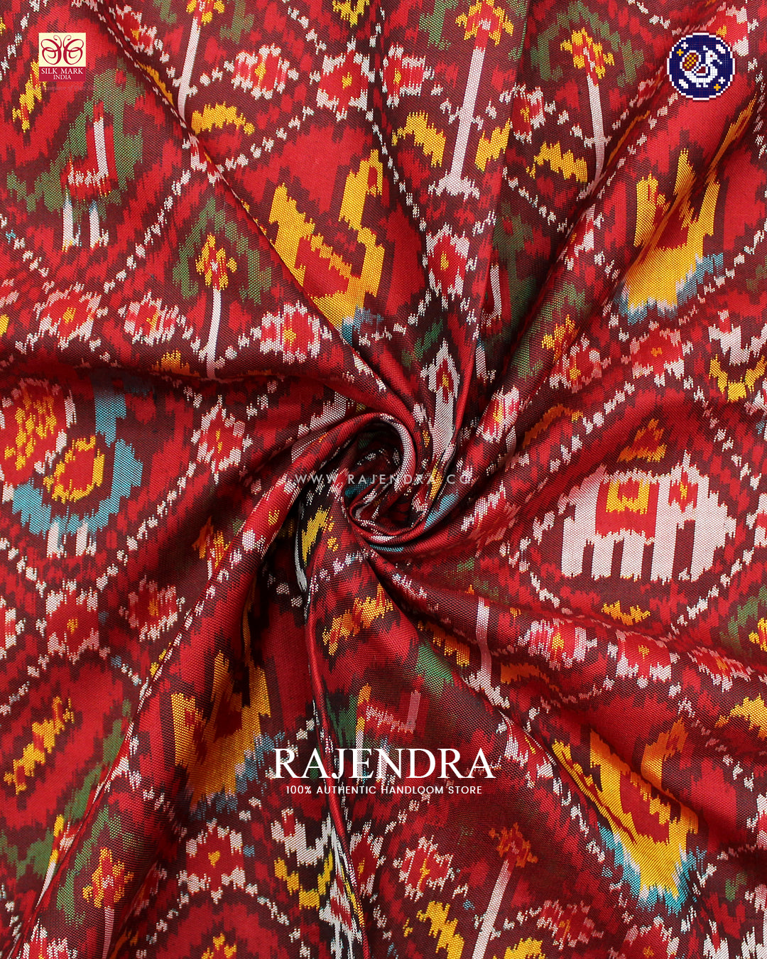 Traditional 6 Figure Design Red Ikat Rajkot Patola Dupatta