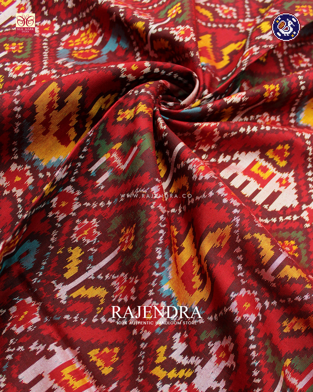 Traditional 6 Figure Design Red Ikat Rajkot Patola Dupatta