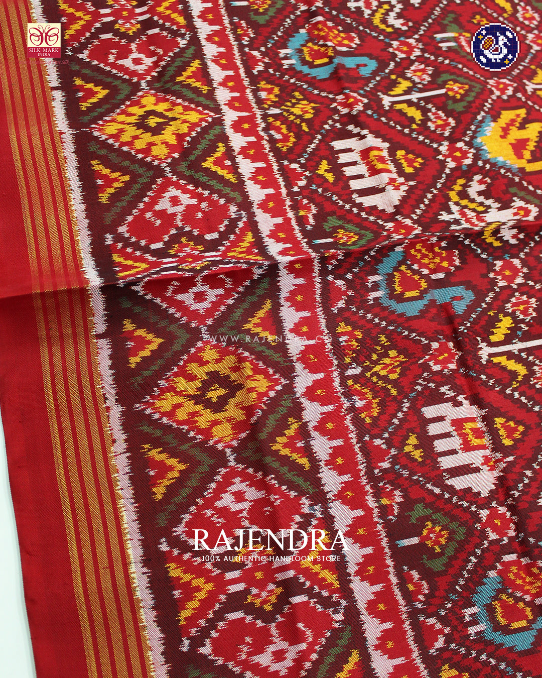 Traditional 6 Figure Design Red Ikat Rajkot Patola Dupatta