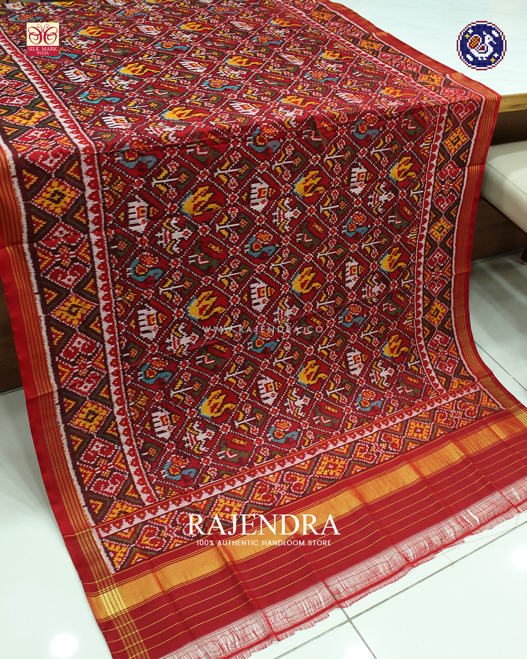 Traditional 6 Figure Design Red Ikat Rajkot Patola Dupatta