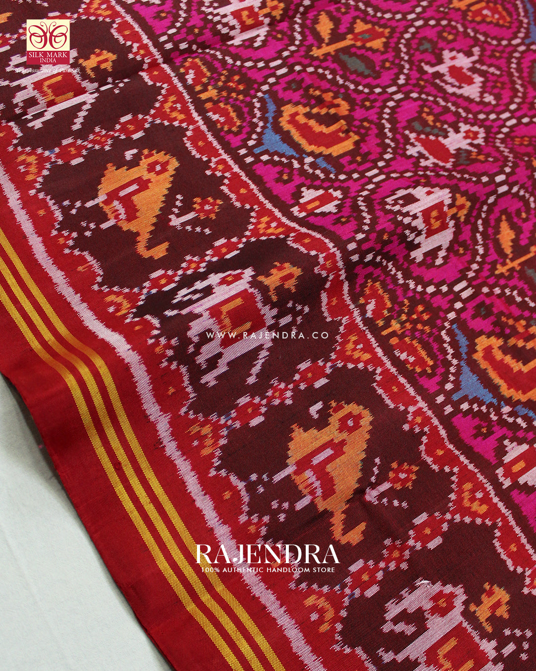 Traditional 6 Figure Red and Pink Ikat Rajkot Patola Saree