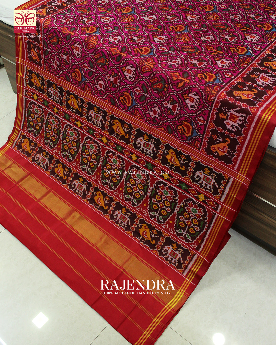 Traditional 6 Figure Red and Pink Ikat Rajkot Patola Saree