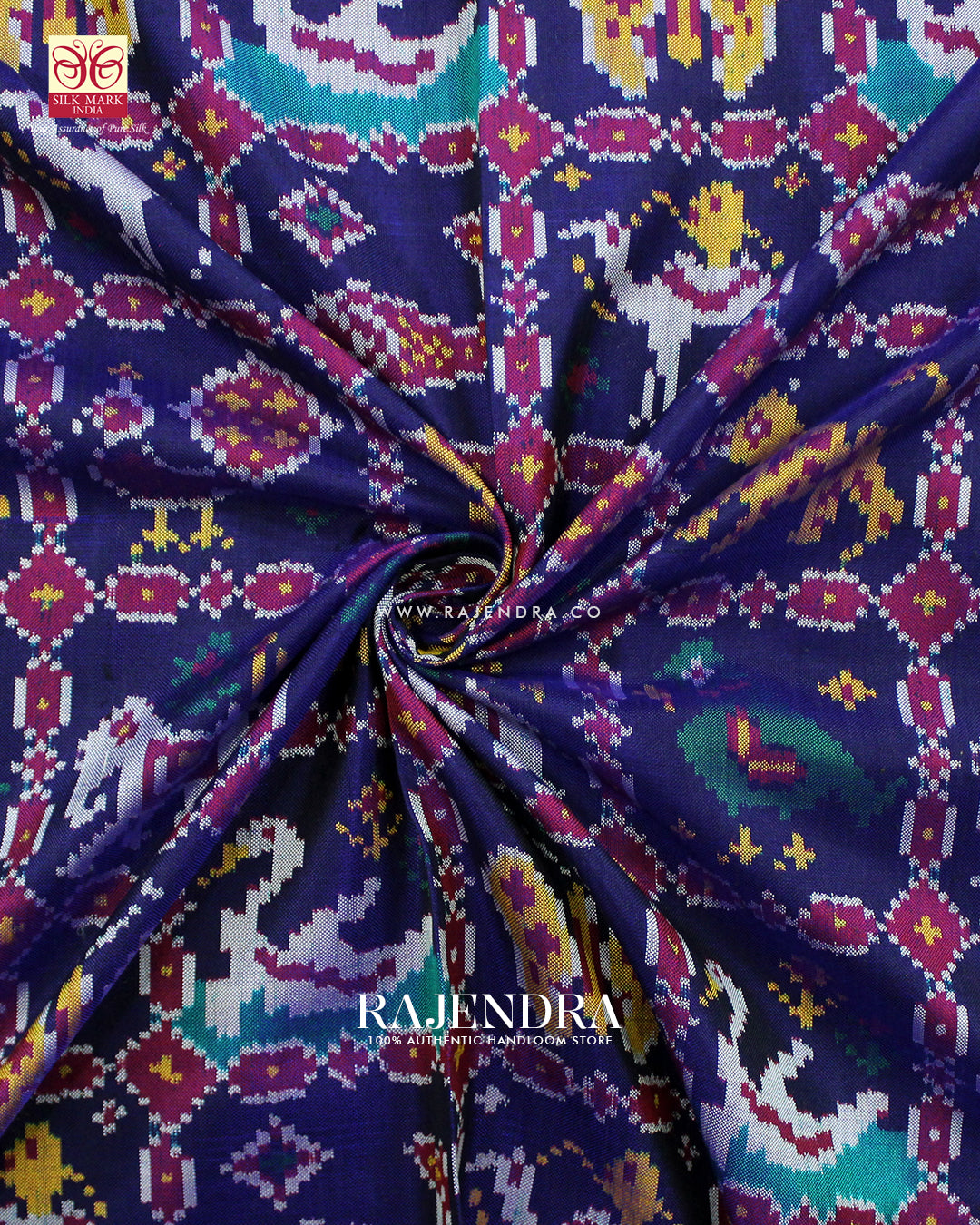 Exclusive 8 Figure Pink and Blue Ikat Rajkot Patola Saree