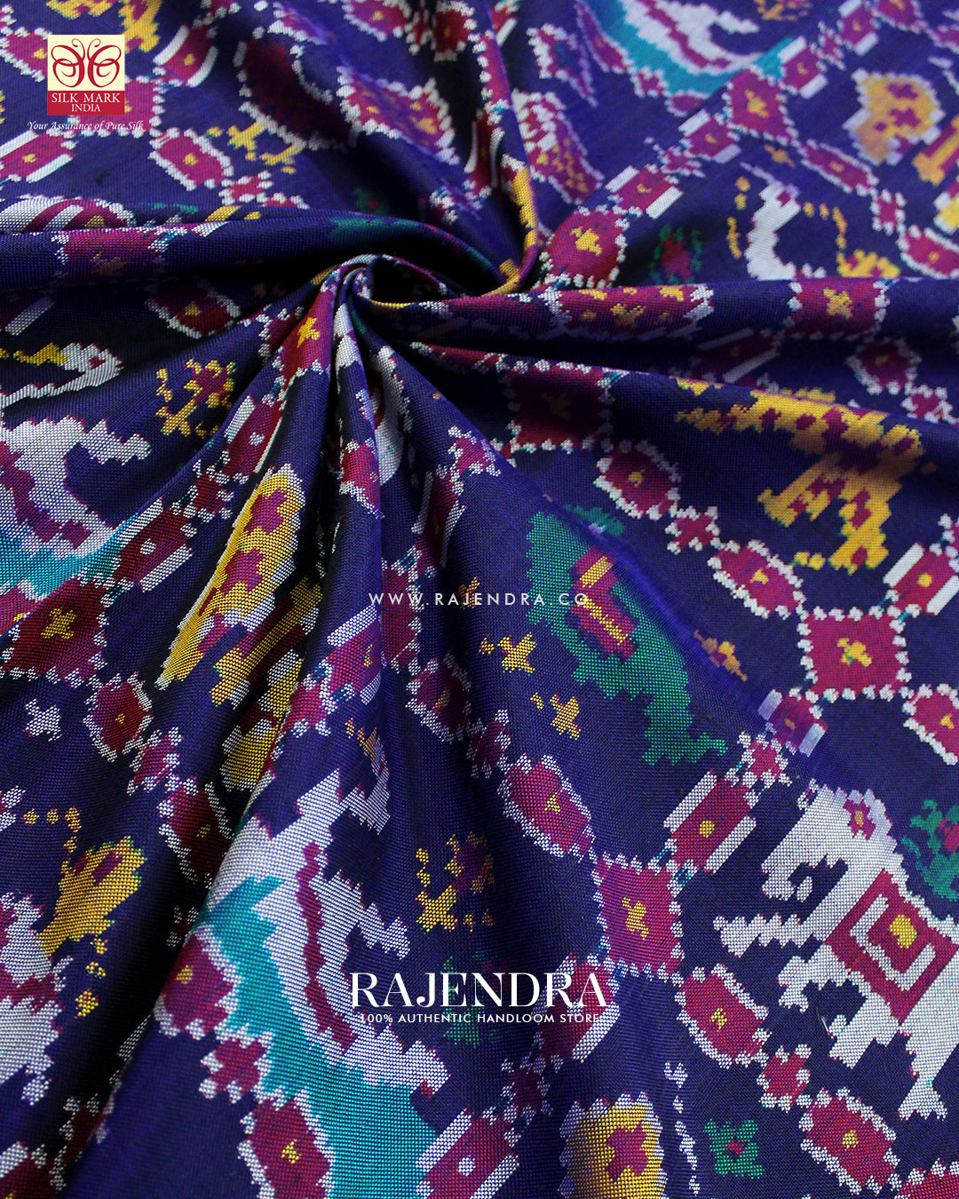 Exclusive 8 Figure Pink and Blue Ikat Rajkot Patola Saree