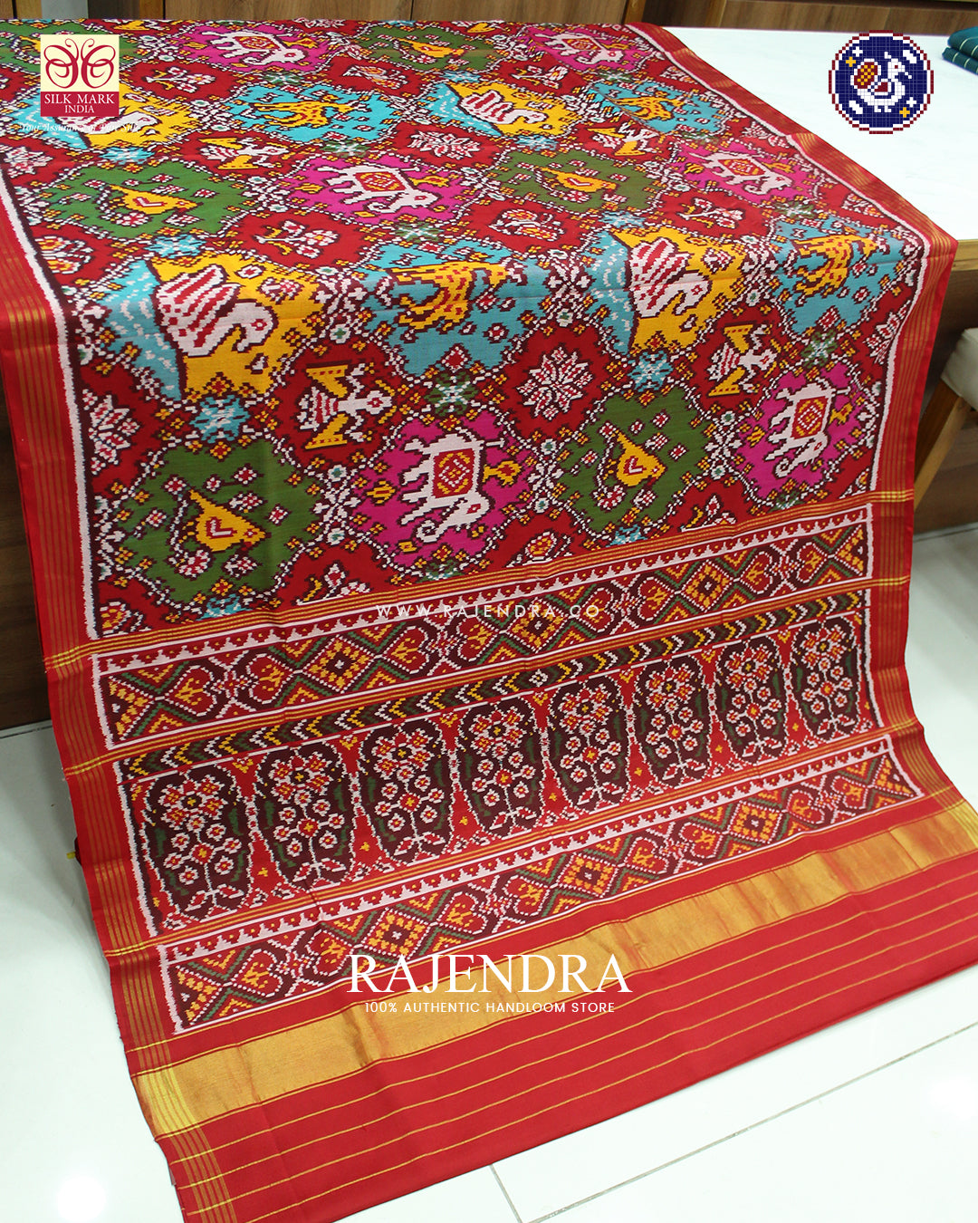 Exclusive 8 Figure Motif Red Ikat Rajkot Patola Saree