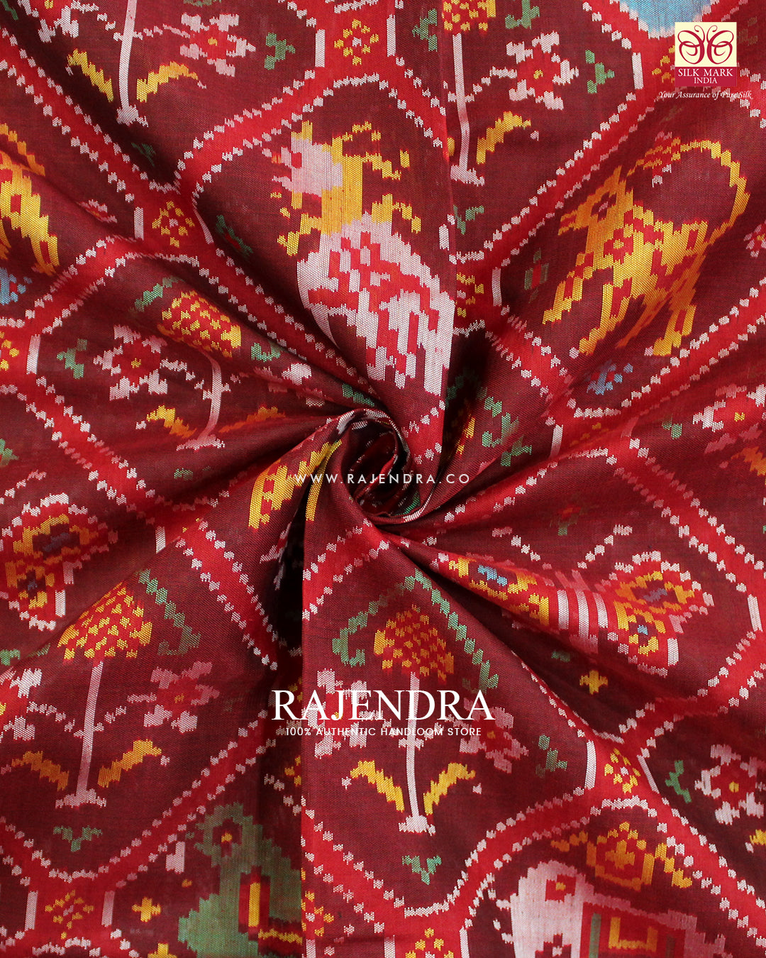 Exclusive 9 Figure Red and Maroon Ikat Rajkot Patola Saree