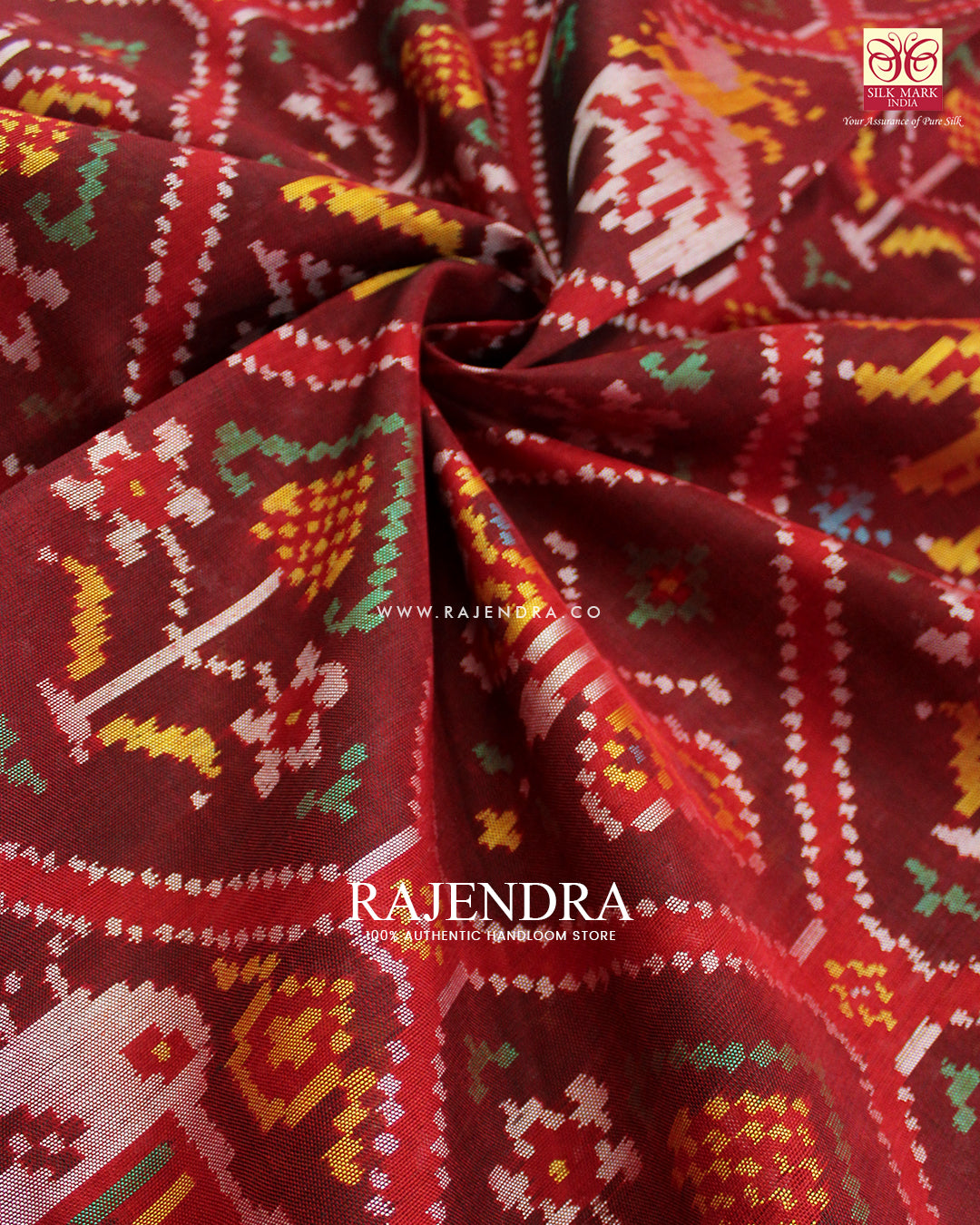 Exclusive 9 Figure Red and Maroon Ikat Rajkot Patola Saree