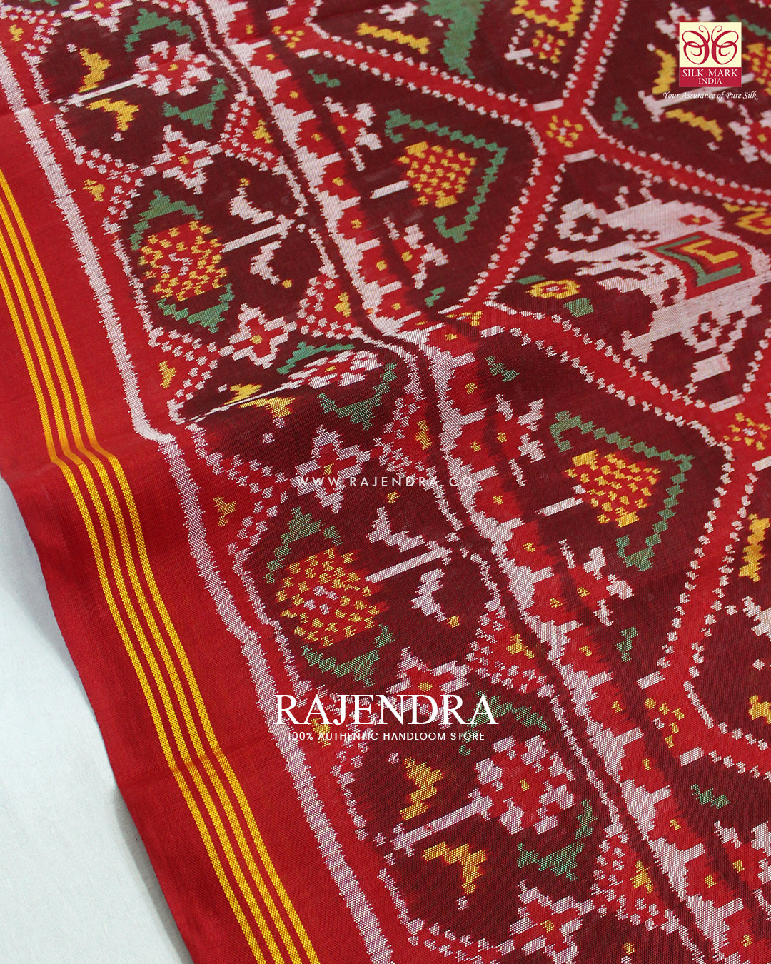 Exclusive 9 Figure Red and Maroon Ikat Rajkot Patola Saree