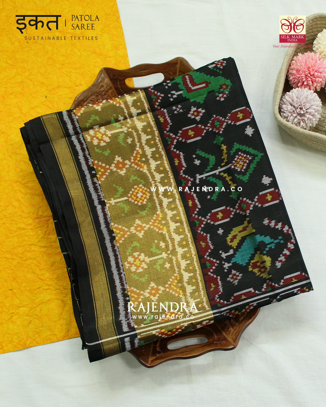 Exclusive 9 Figure Black Single Ikat Rajkot Patola Saree
