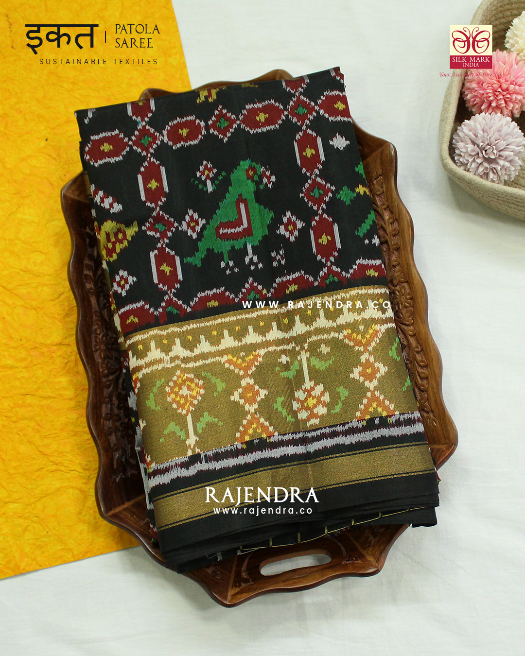 Exclusive 9 Figure Black Single Ikat Rajkot Patola Saree