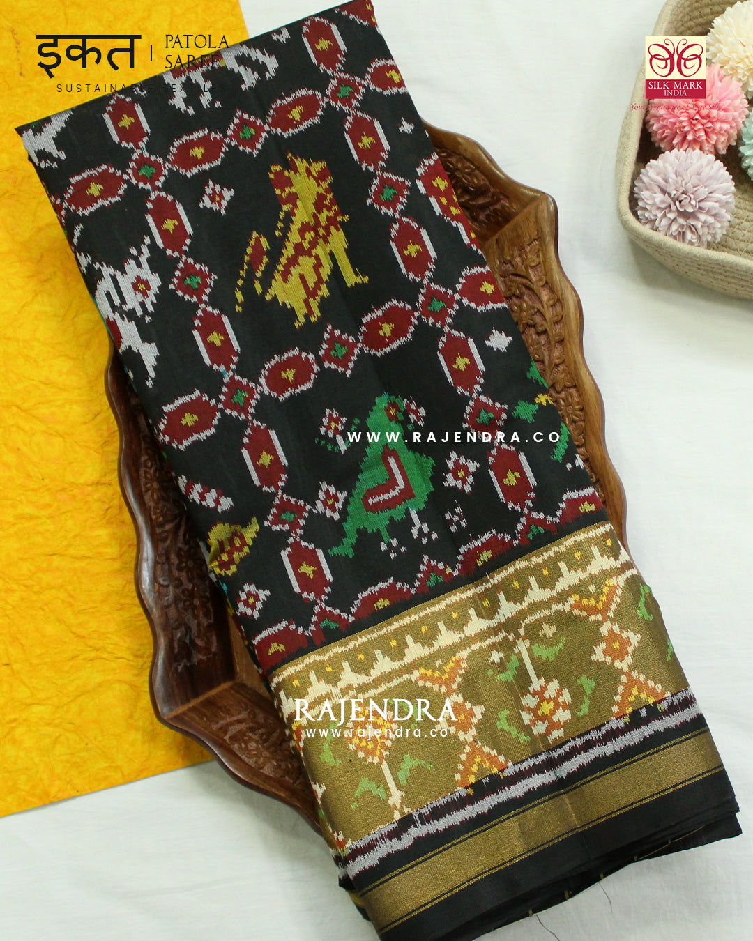 Exclusive 9 Figure Black Single Ikat Rajkot Patola Saree