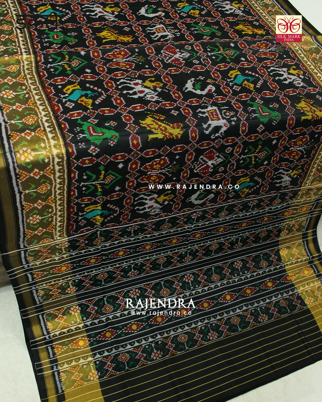 Exclusive 9 Figure Black Single Ikat Rajkot Patola Saree