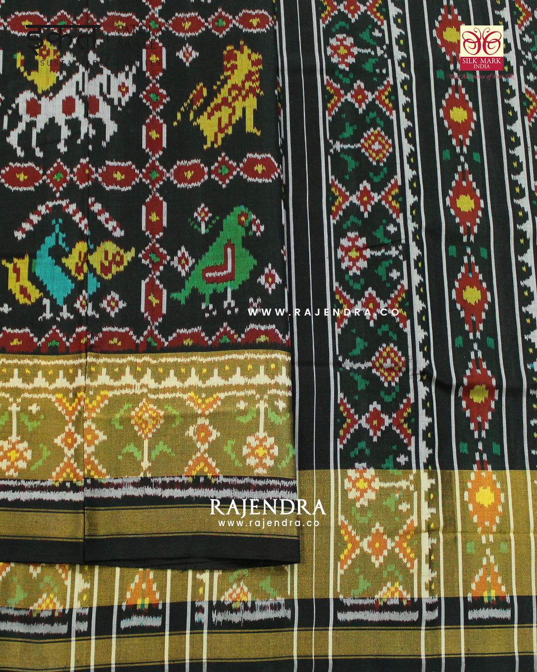 Exclusive 9 Figure Black Single Ikat Rajkot Patola Saree