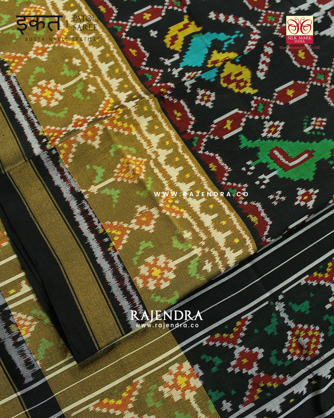 Exclusive 9 Figure Black Single Ikat Rajkot Patola Saree