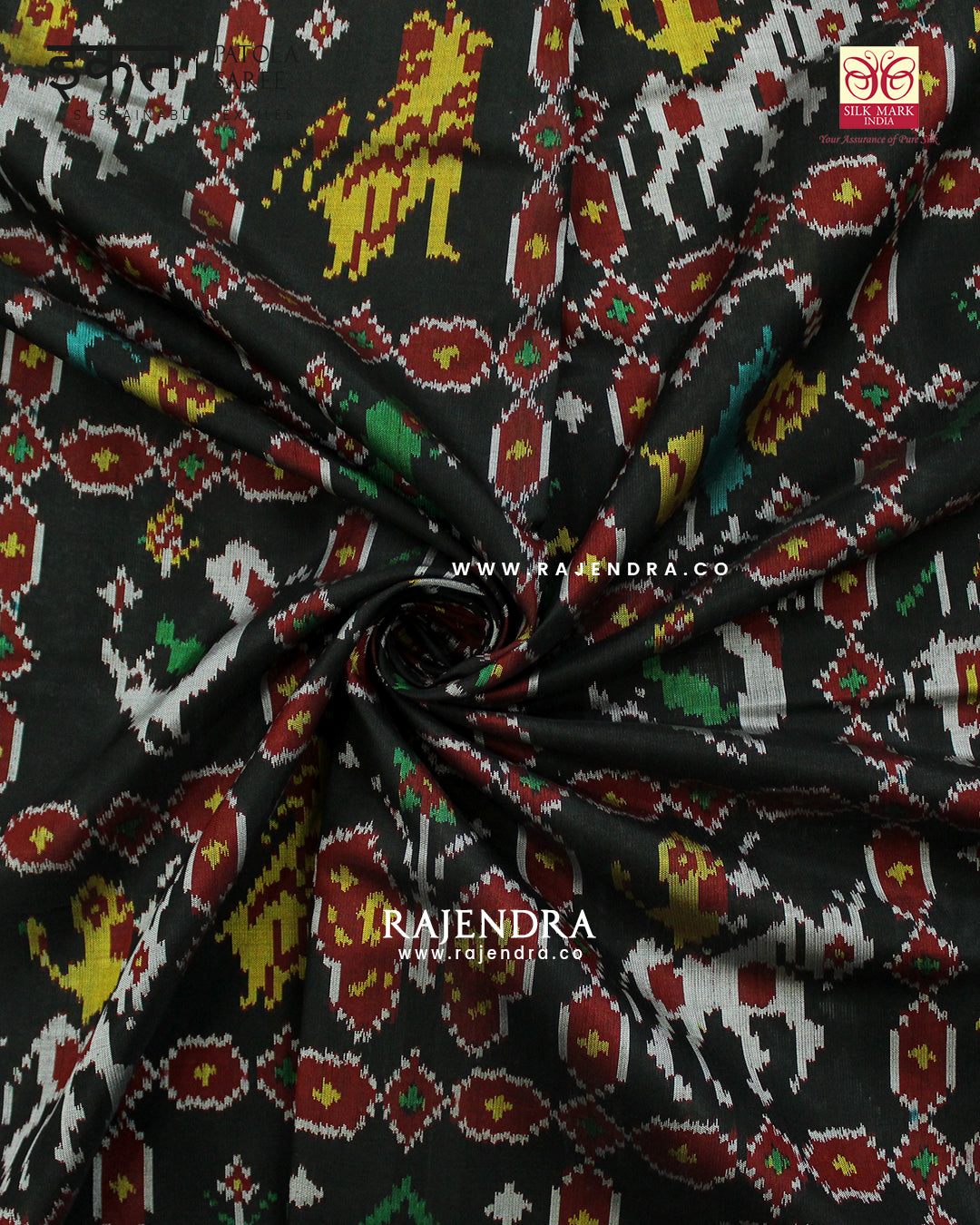 Exclusive 9 Figure Black Single Ikat Rajkot Patola Saree