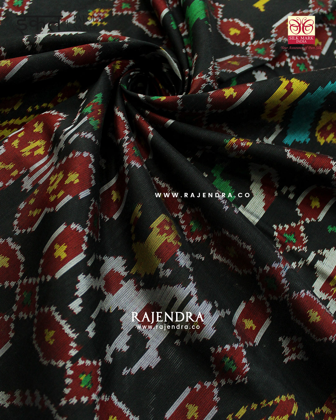 Exclusive 9 Figure Black Single Ikat Rajkot Patola Saree
