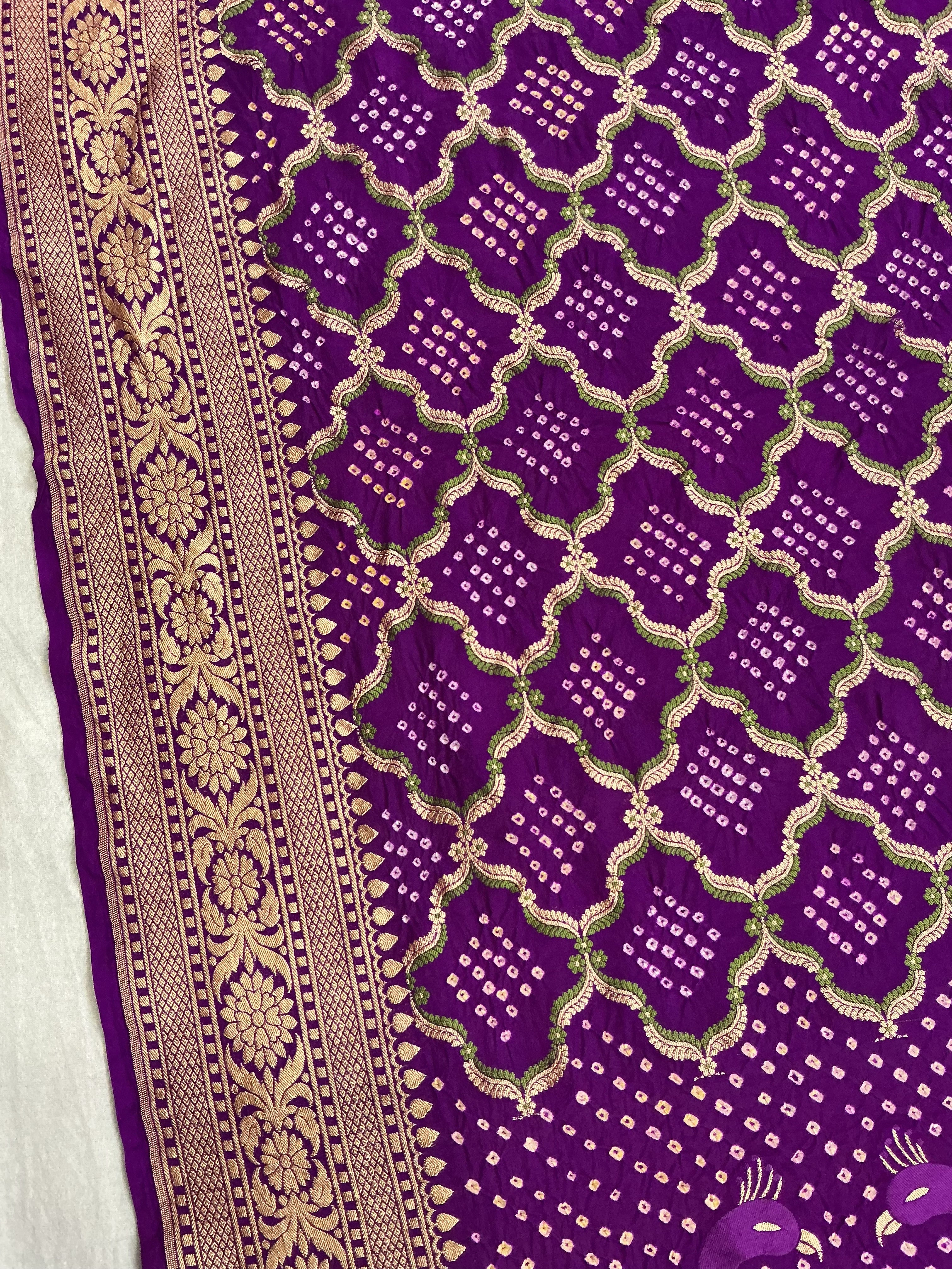 Exclusive Peacock Motif Purple Banarasi Bandhani Dupatta