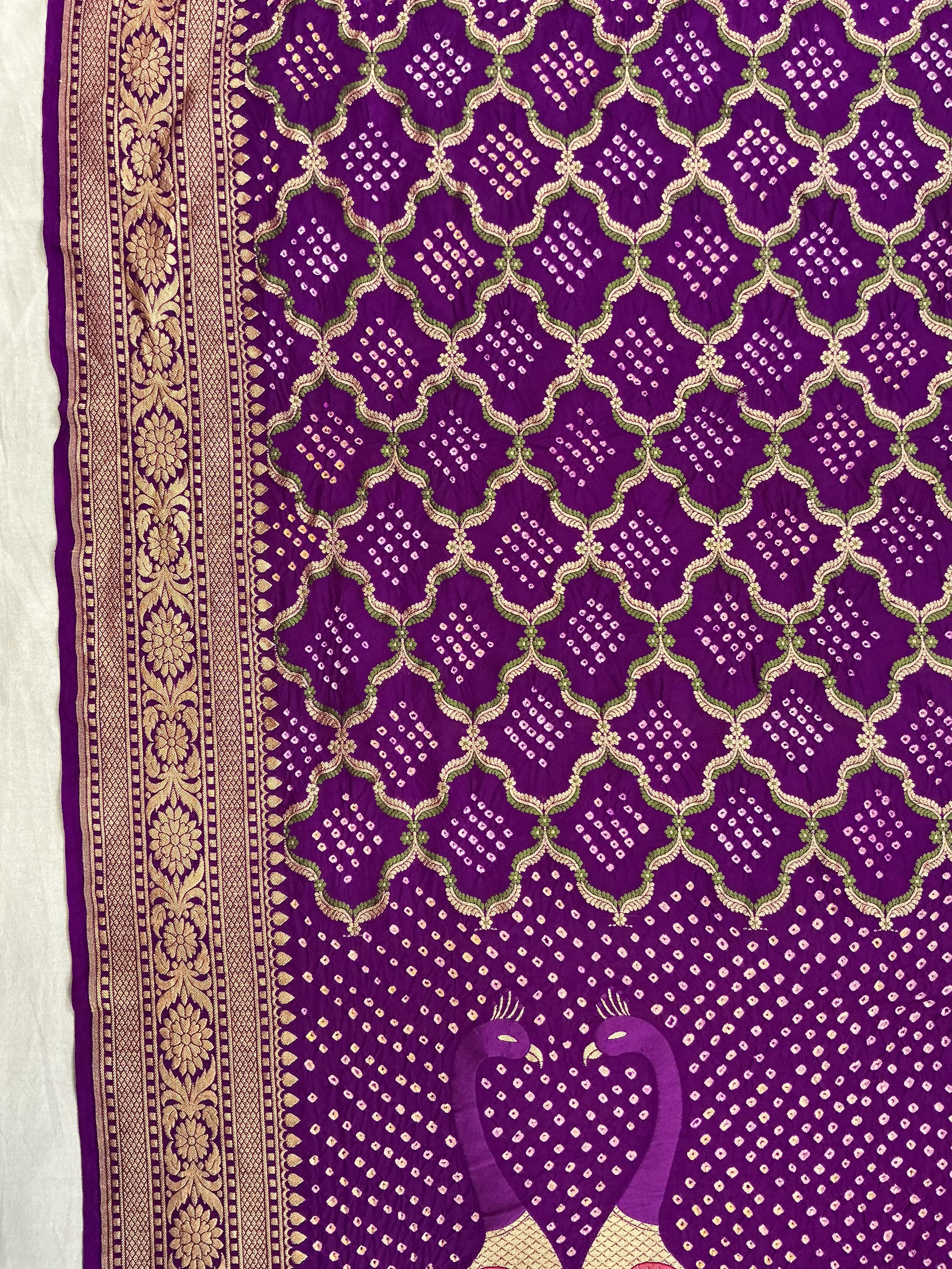 Exclusive Peacock Motif Purple Banarasi Bandhani Dupatta