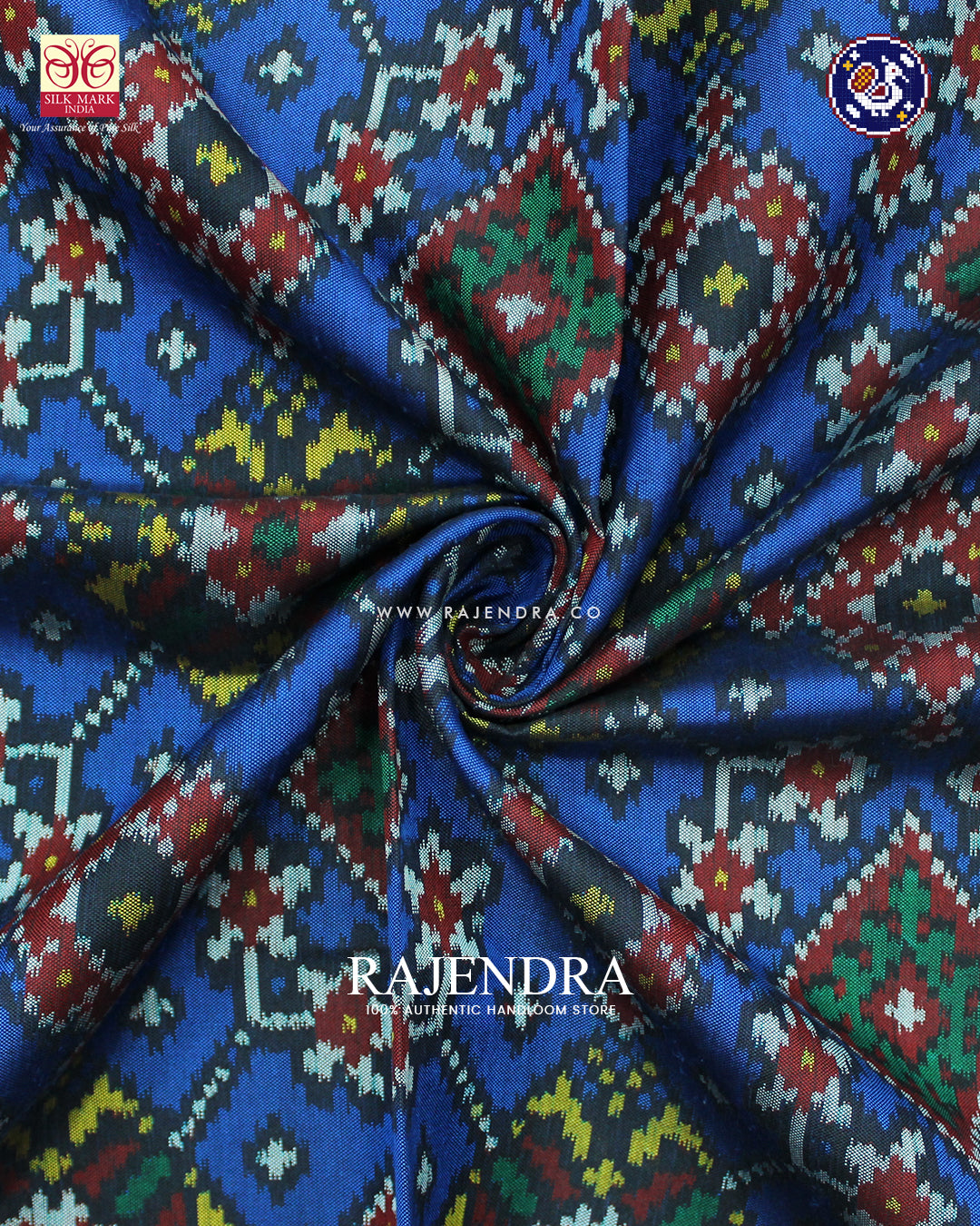 Traditional Navratna Design Red and Blue Ikat Patola Saree